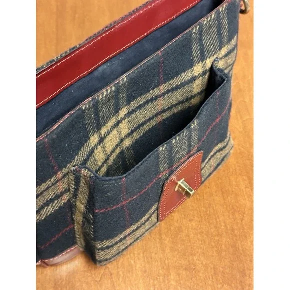 Patricia Nash Tartan Wool Navy W/ Red Leather Crossbody Bag NEW - Picture 8 of 12